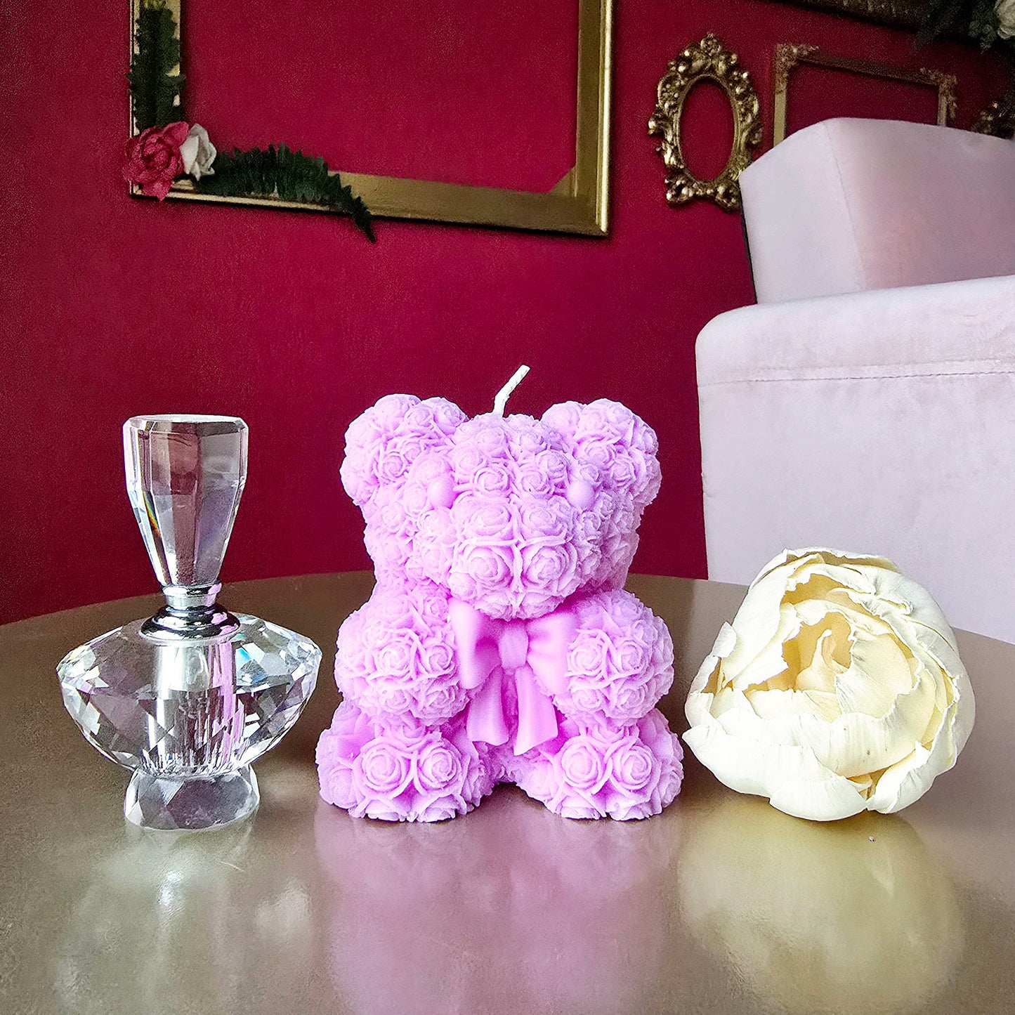 Large Rose Violet Teddy Bear Scented Candle (Lavender)